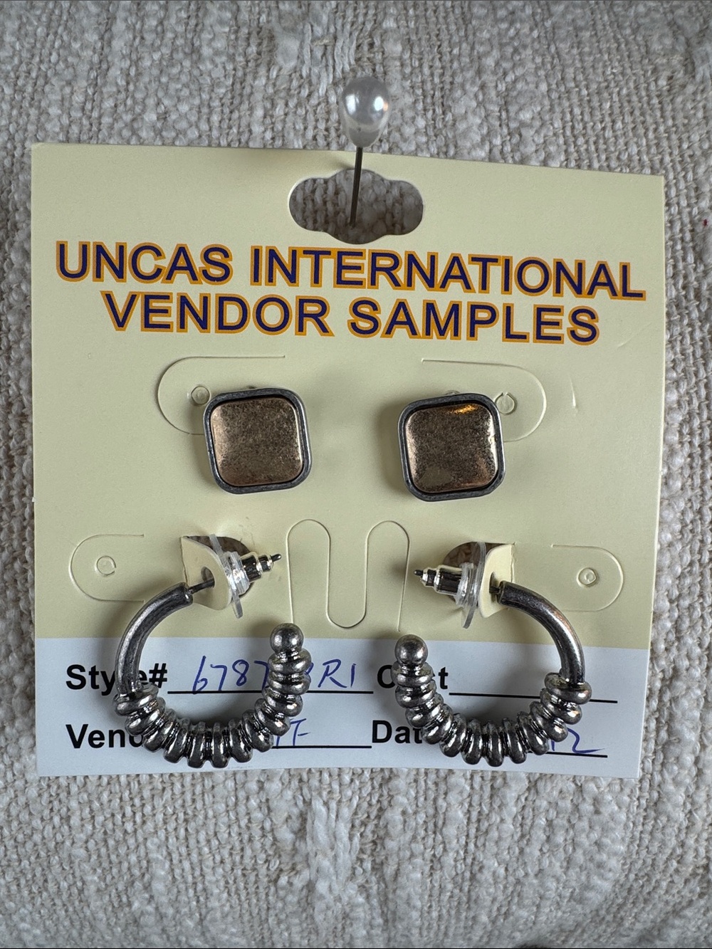 0771-Silver-Tone Earring Set -‎ Square Studs & Coil Hoops